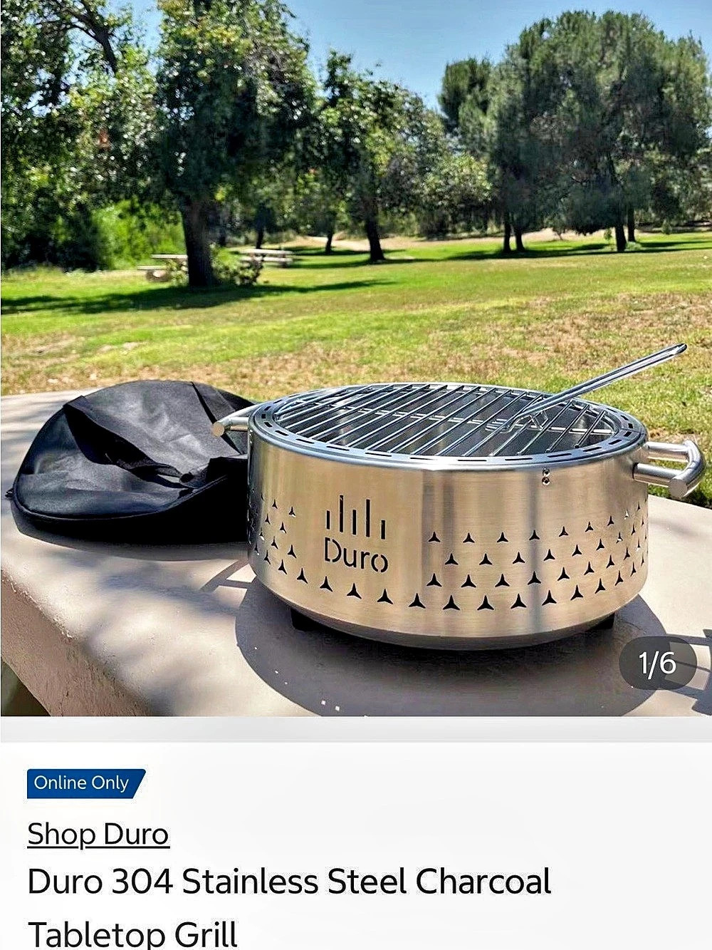 Duro 304 Stainless Steel Charcoal Tabletop Grill